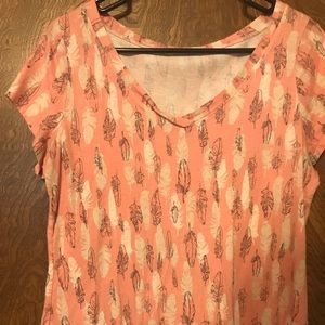 V neck feather print t-shirt